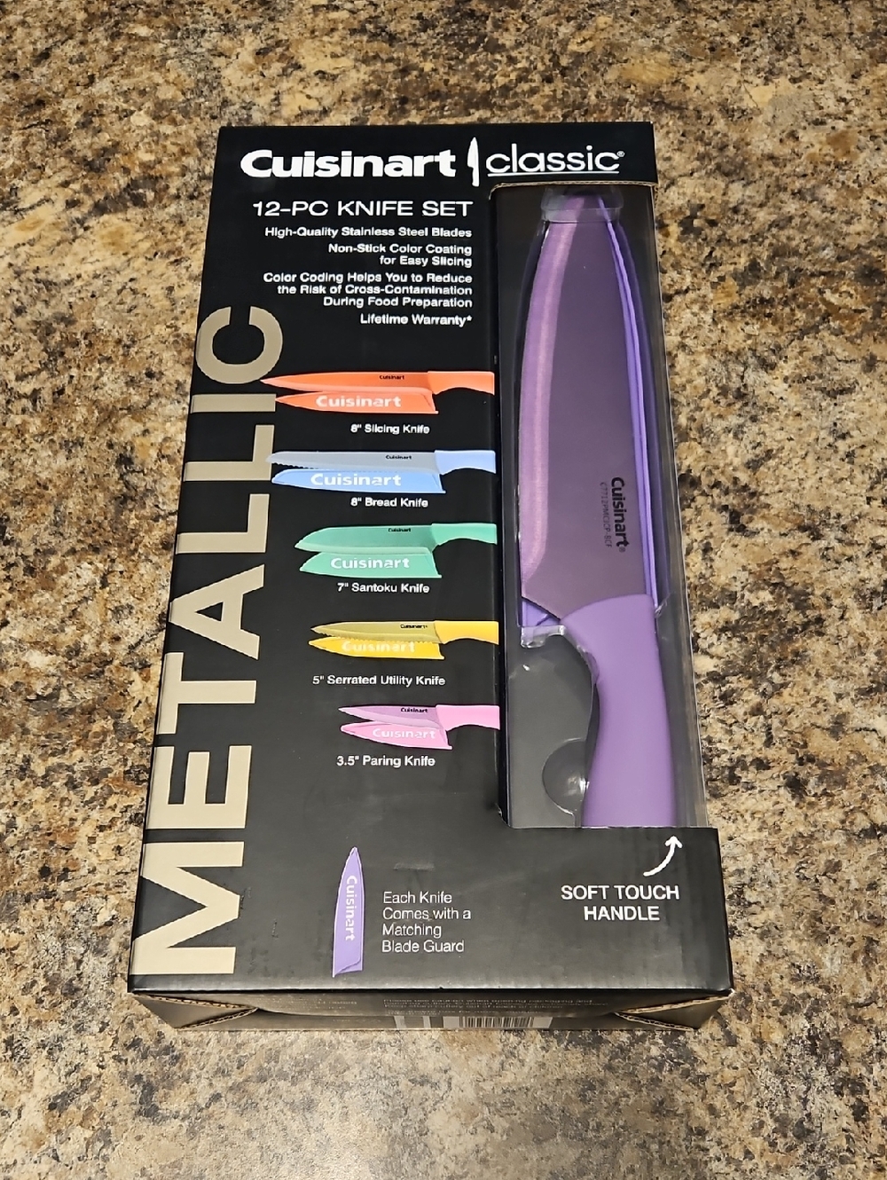 Cuisinart Metallic Purple 12-PC Knife Set with Colour-Coded Blades